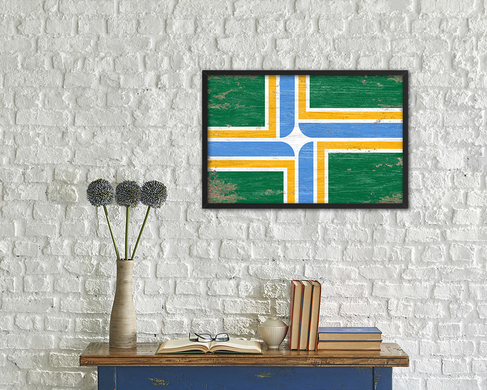 Portland City Oregon State Shabby Chic Flag Framed Prints Decor Wall Art Gifts
