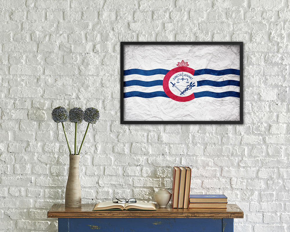 Cincinnati City Ohio State Vintage Flag Wood Framed Prints Decor Wall Art Gifts