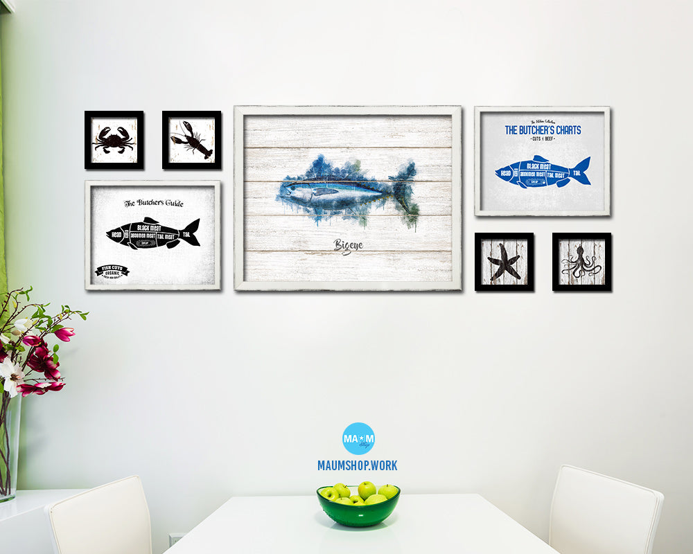Bigeye Fish Framed Prints Modern Restaurant Sushi Bar Watercolor Wall Art Decor