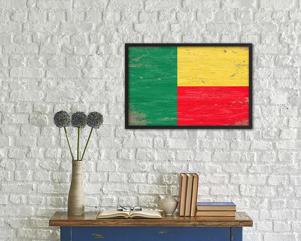 Benin Shabby Chic Country Flag Wood Framed Print Wall Art Decor Gifts