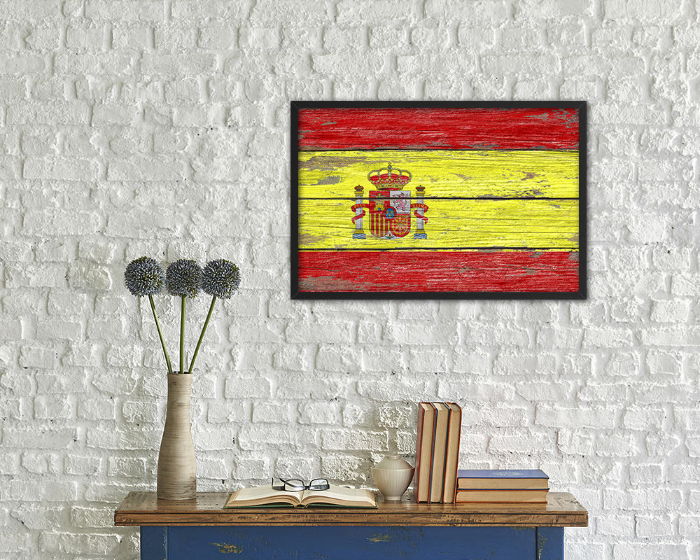 Spain Country Wood Rustic National Flag Wood Framed Print Wall Art Decor Gifts