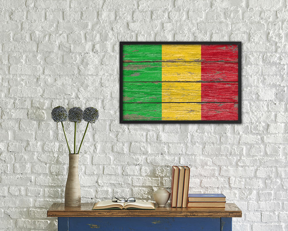 Mali Country Wood Rustic National Flag Wood Framed Print Wall Art Decor Gifts
