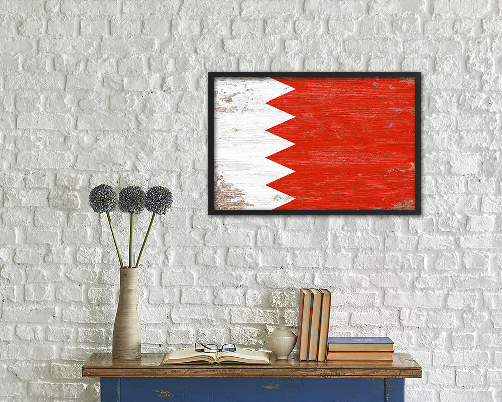 Bahrain Shabby Chic Country Flag Wood Framed Print Wall Art Decor Gifts