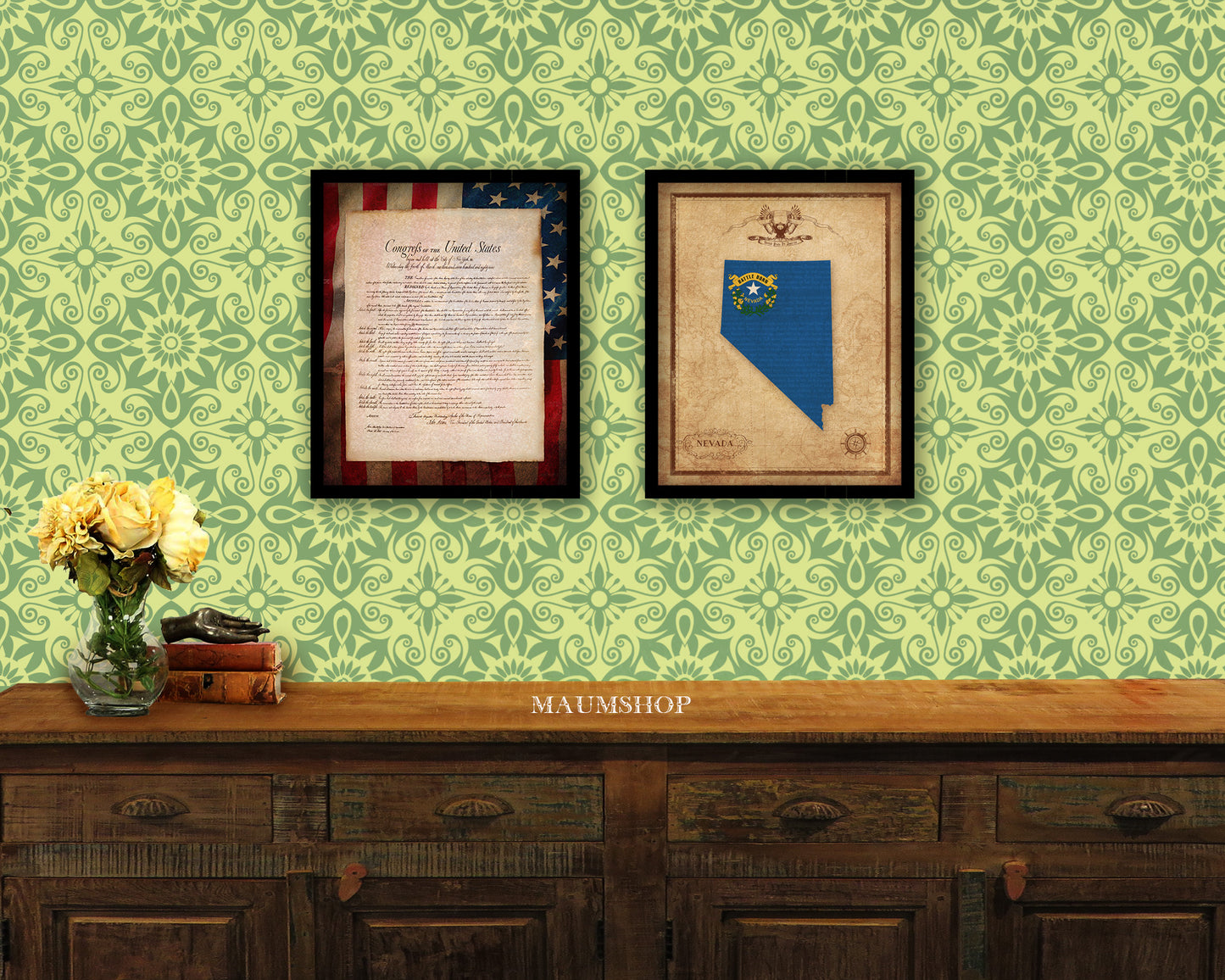 Nevada State Vintage Map Wood Framed Paper Print Wall Art Decor Gifts