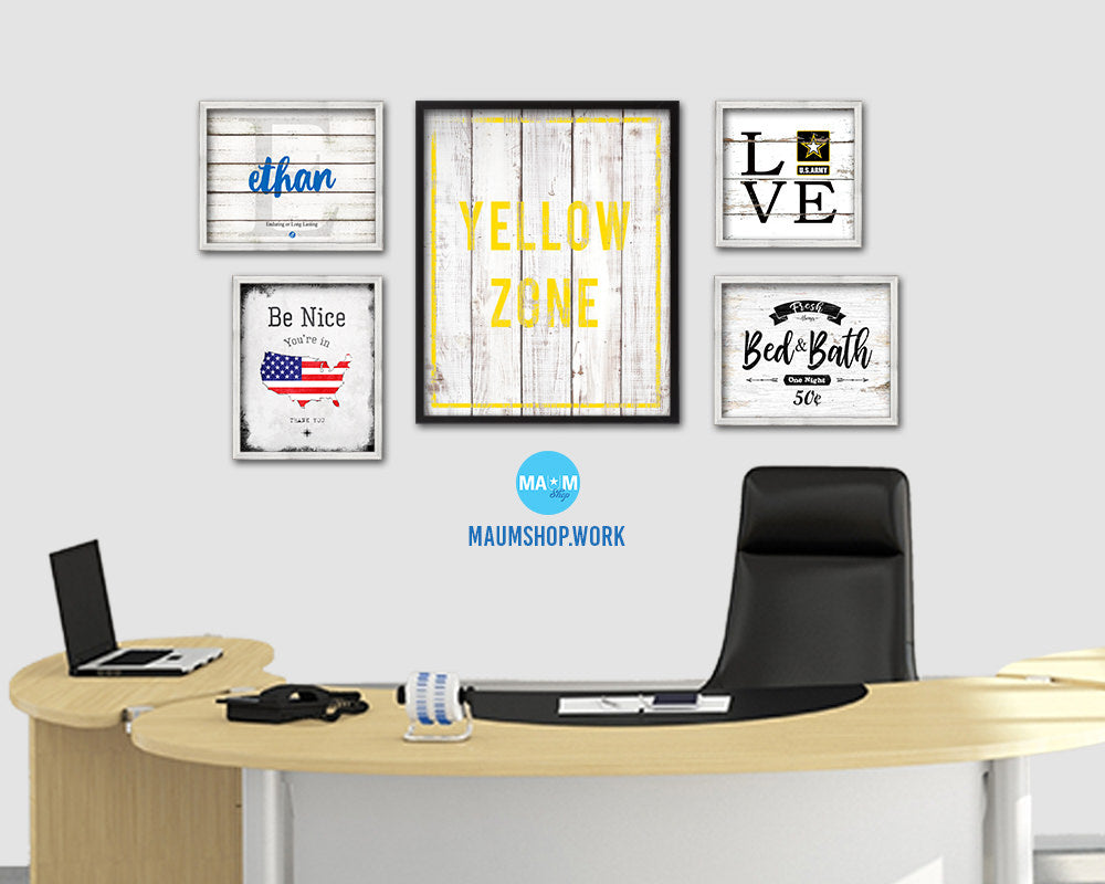 Yellow Zone Notice Danger Sign Framed Print Home Decor Wall Art Gifts