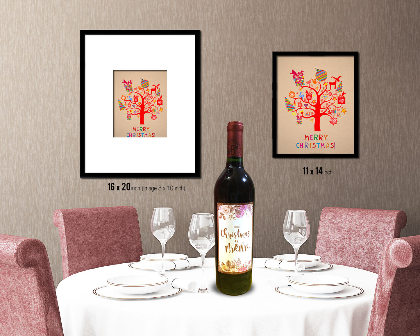 Merry Christmas Tree Holiday Season Gifts Wood Framed Print Home Decor Wall Art