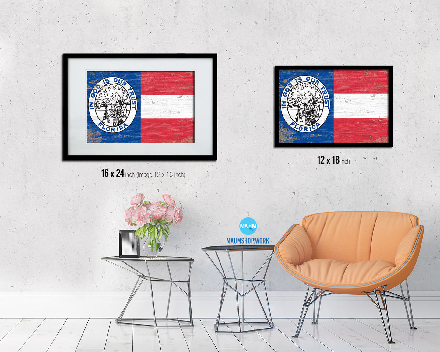 Civil War Florida Shabby Chic Military Flag Framed Print Decor Wall Art Gifts