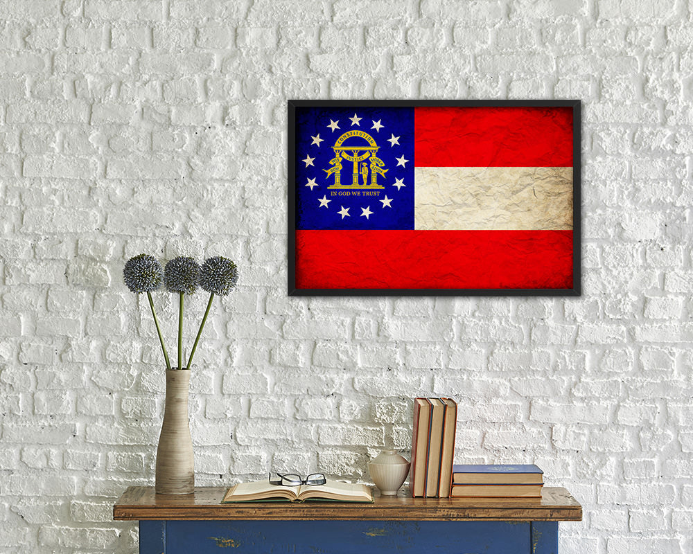 Georgia State Vintage Flag Wood Framed Paper Print Wall Art Decor Gifts