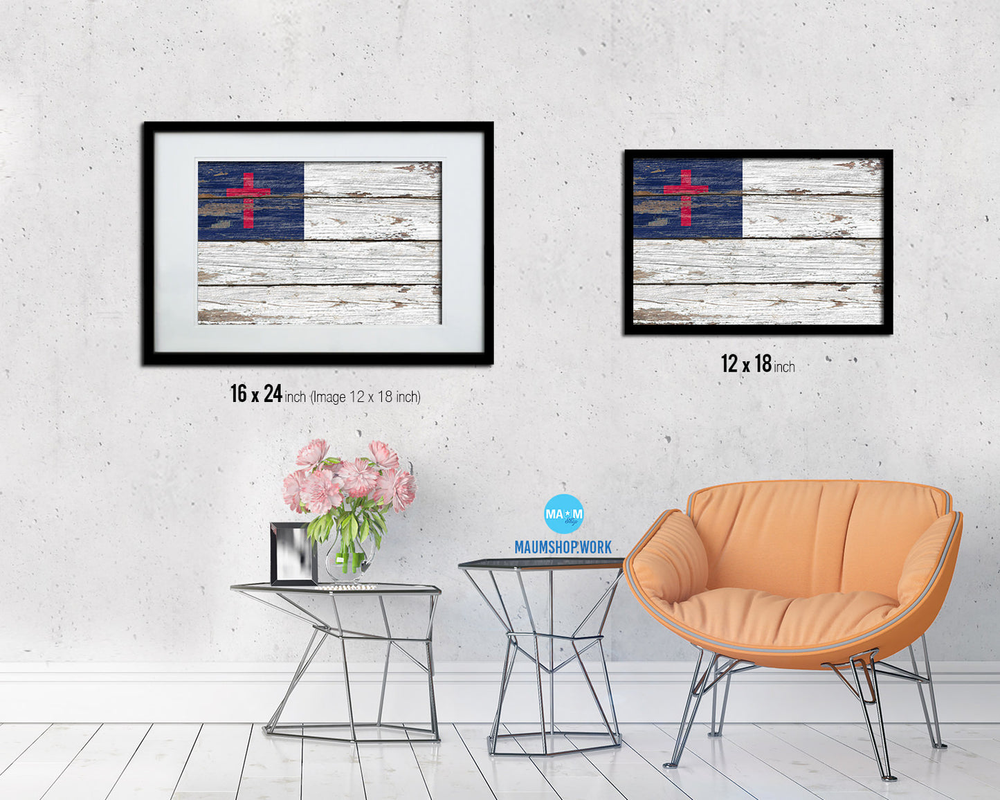 Kayso Christian Religious Wood Rustic Flag Wood Framed Print Wall Art Decor Gifts