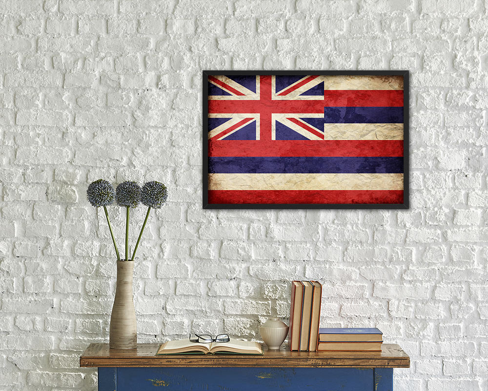 Hawaii State Vintage Flag Wood Framed Paper Print Wall Art Decor Gifts