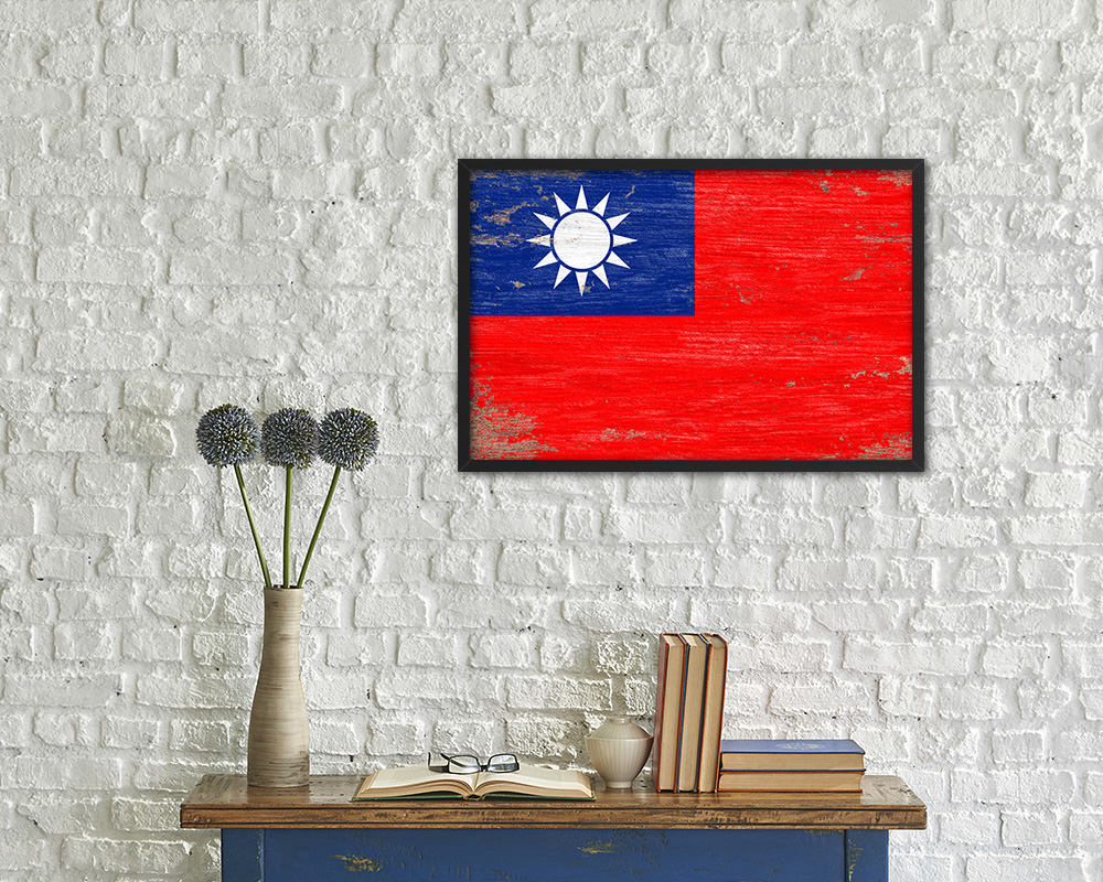 Taiwan Shabby Chic Country Flag Wood Framed Print Wall Art Decor Gifts