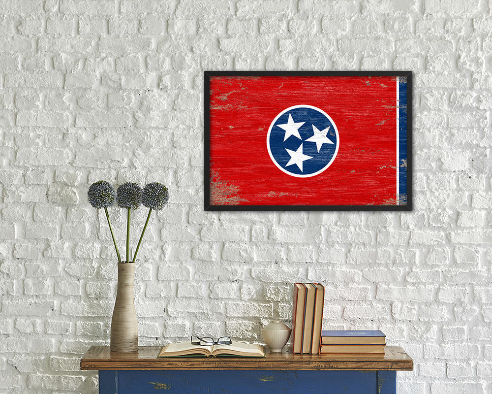 Tennessee State Shabby Chic Flag Wood Framed Paper Print Wall Art Decor Gifts