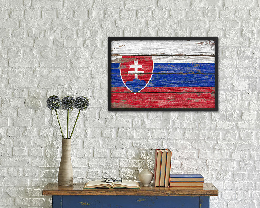 Slovakia Country Wood Rustic National Flag Wood Framed Print Wall Art Decor Gifts
