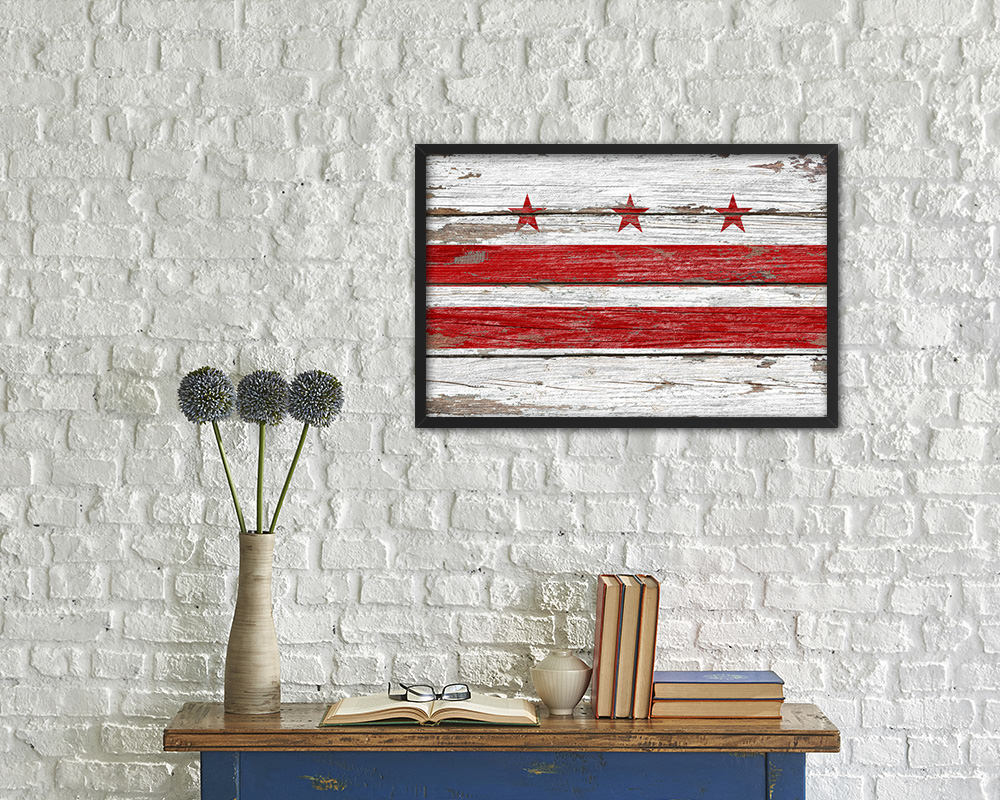 Washington DC Rustic Flag Wood Framed Paper Prints Decor Wall Art Gifts