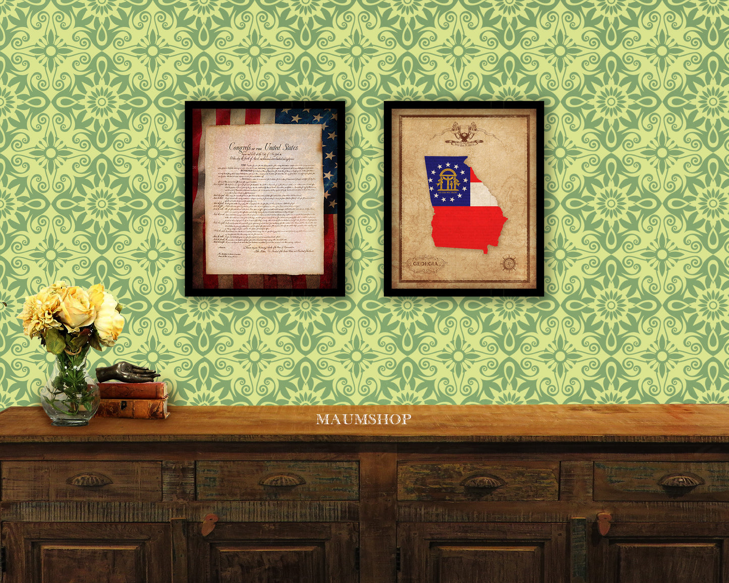 Georgia State Vintage Map Wood Framed Paper Print Wall Art Decor Gifts