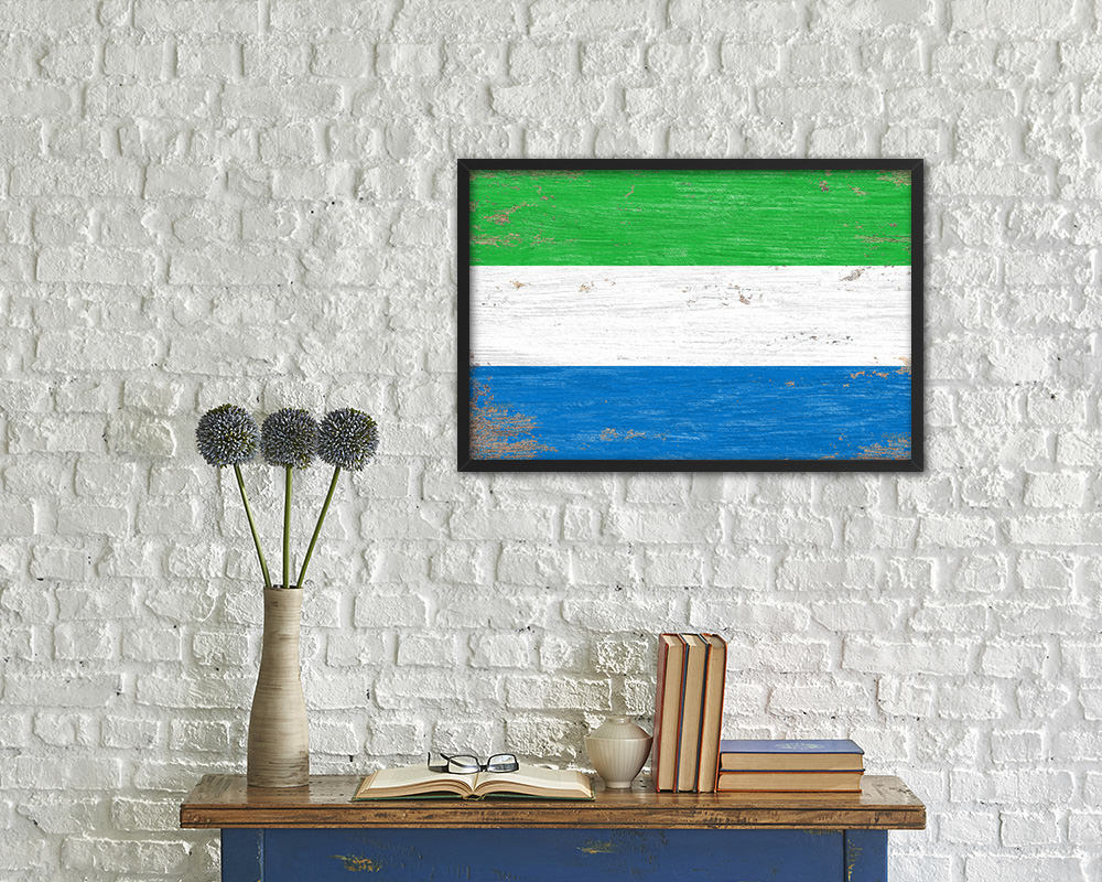 Sierra Leone Shabby Chic Country Flag Wood Framed Print Wall Art Decor Gifts