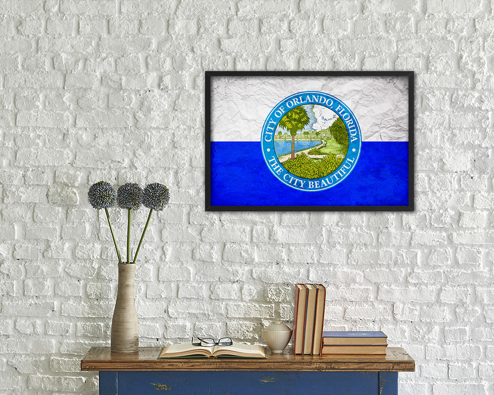 Orlando City Florida State Vintage Flag Wood Framed Prints Decor Wall Art Gifts