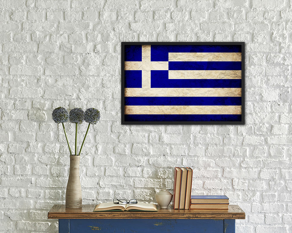 Greece Country Vintage Flag Wood Framed Print Wall Art Decor Gifts