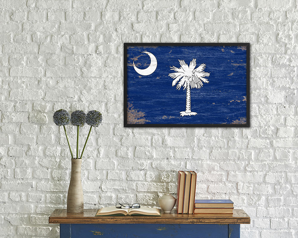 South Carolina State Shabby Chic Flag Wood Framed Paper Print Wall Art Decor Gifts