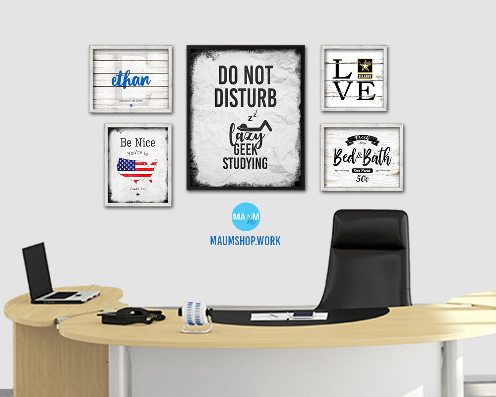 Do not disturb lazy geek studying Notice Danger Sign Framed Print Home Decor Wall Art Gifts