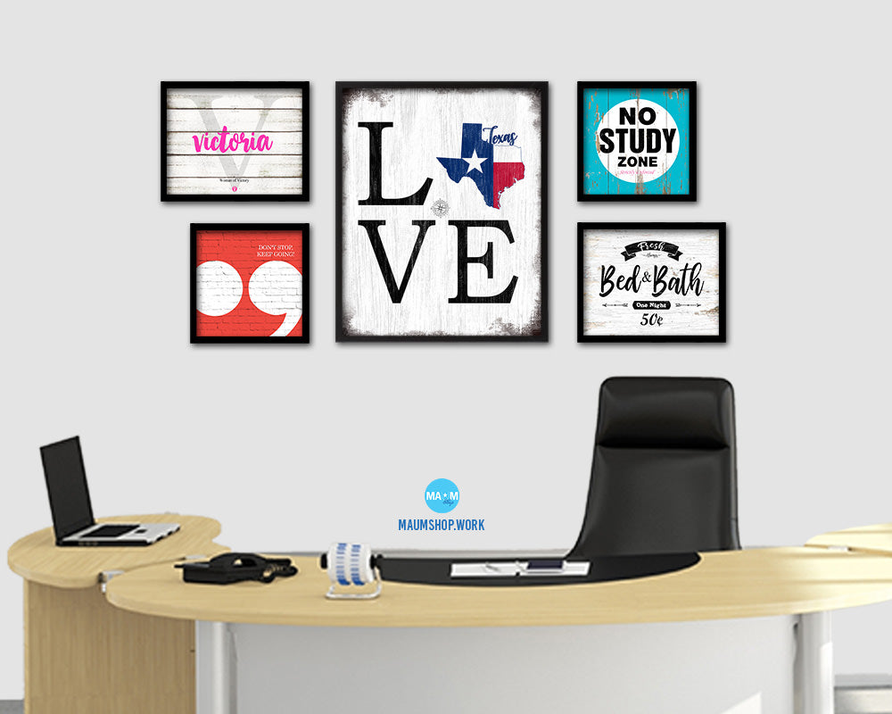 Texas Shabby Chic Love Sign Wood Framed Paper Print Decor Wall Art Gifts