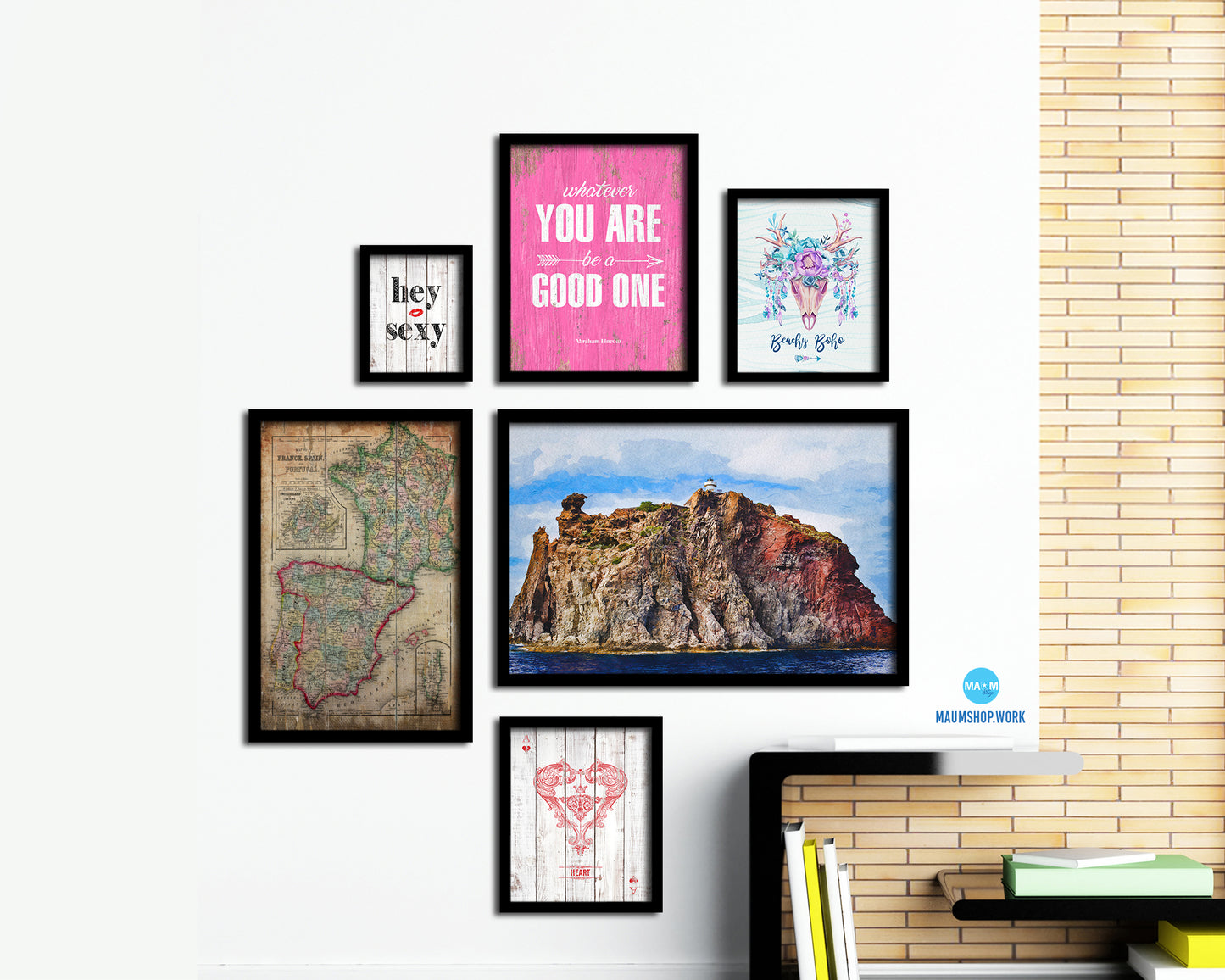 Spain Portugal and France Antique Map Wood Framed Print Art Wall Decor Gifts