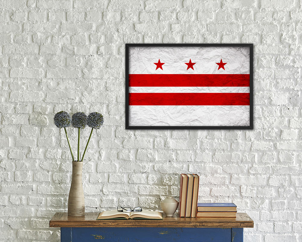 Washington DC Vintage Flag Wood Framed Prints Decor Wall Art Gifts