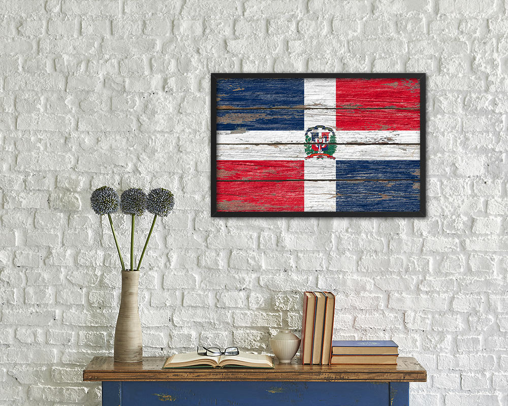 Dominican Republic Country Wood Rustic National Flag Wood Framed Print Wall Art Decor Gifts