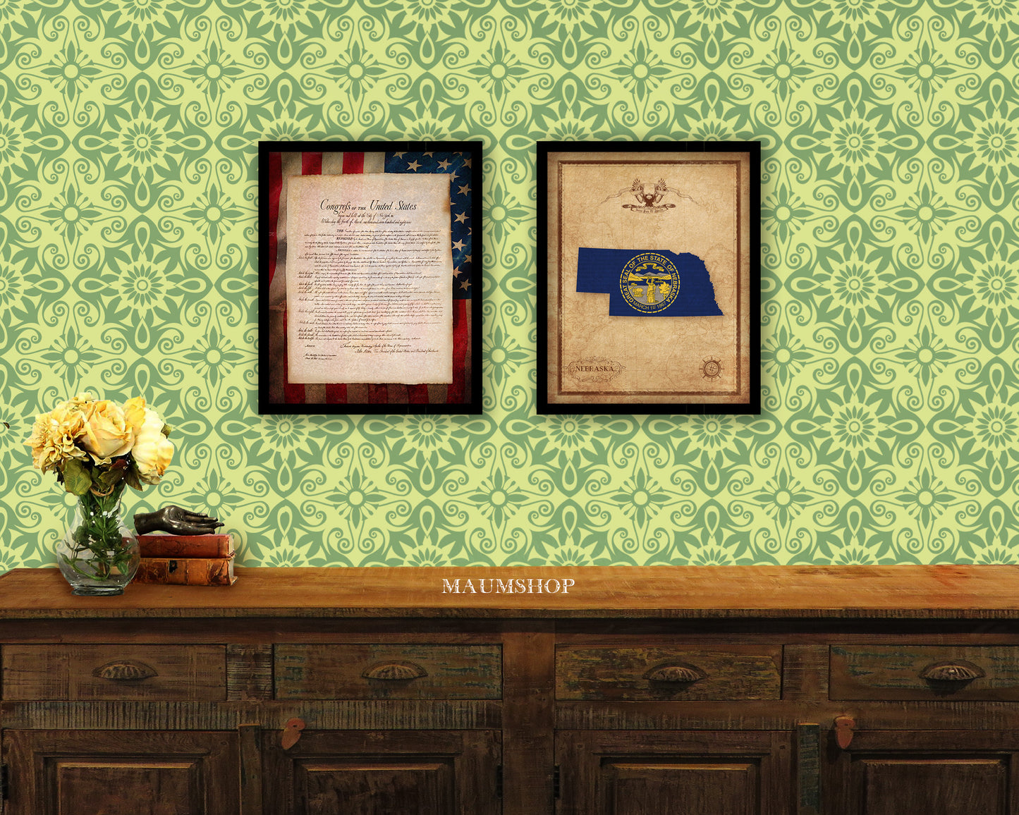 Nebraska State Vintage Map Wood Framed Paper Print Wall Art Decor Gifts