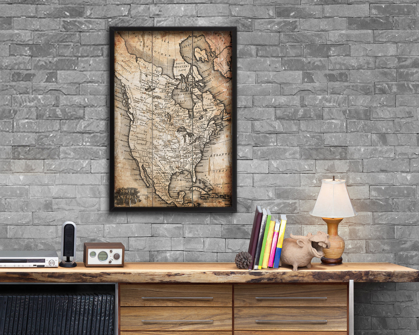 Spain Portugal and France Antique Map Wood Framed Print Art Wall Decor Gifts