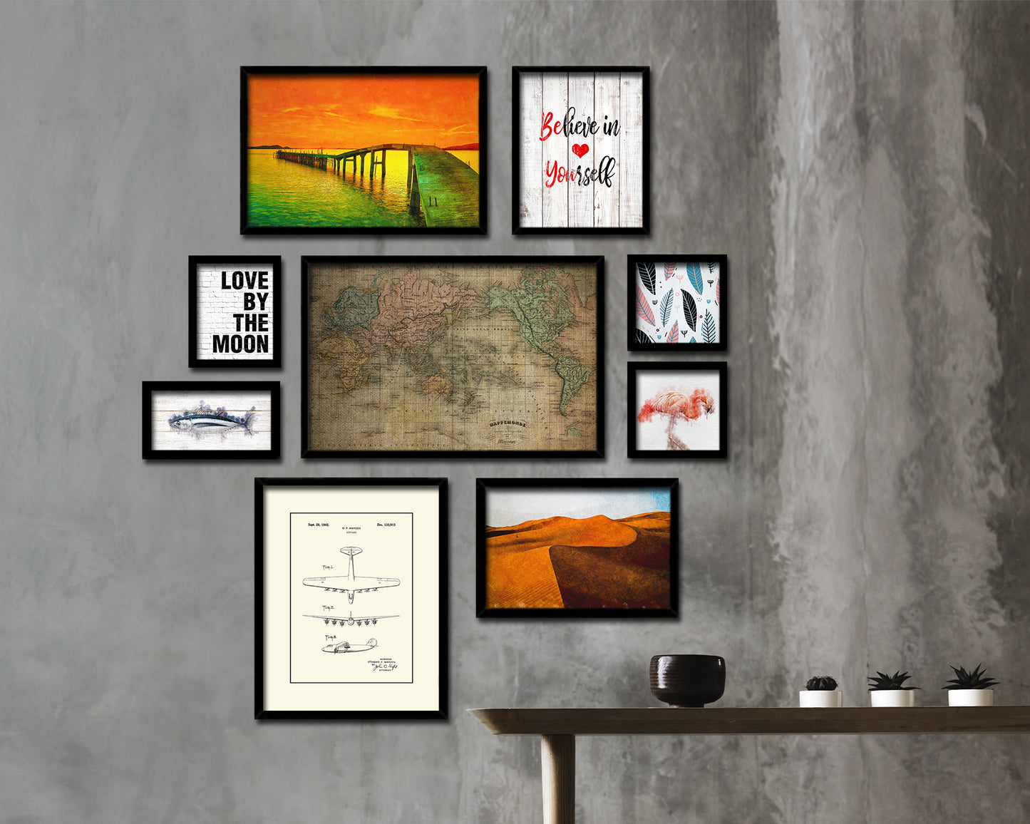 World Western and Eastern Hemispheres 1800 Vintage Map Framed Print Art Wall Decor Gifts