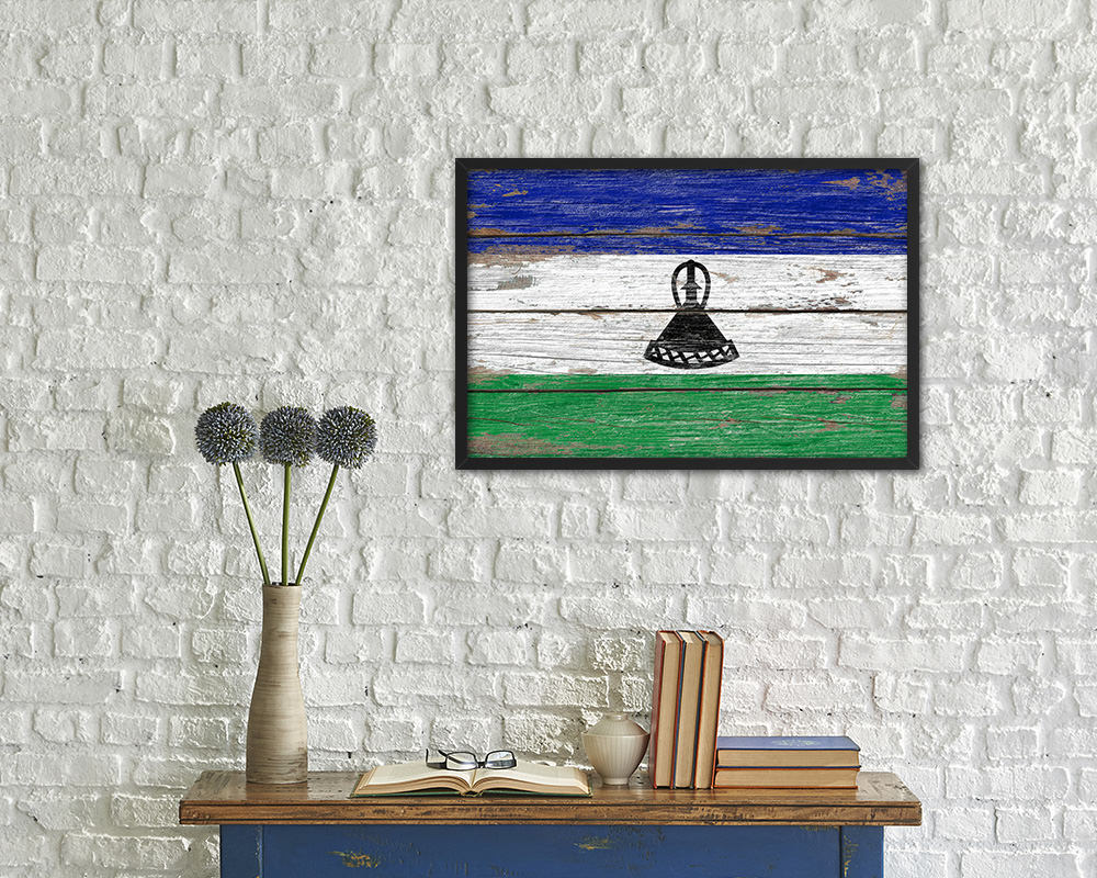 Lesotho Country Wood Rustic National Flag Wood Framed Print Wall Art Decor Gifts