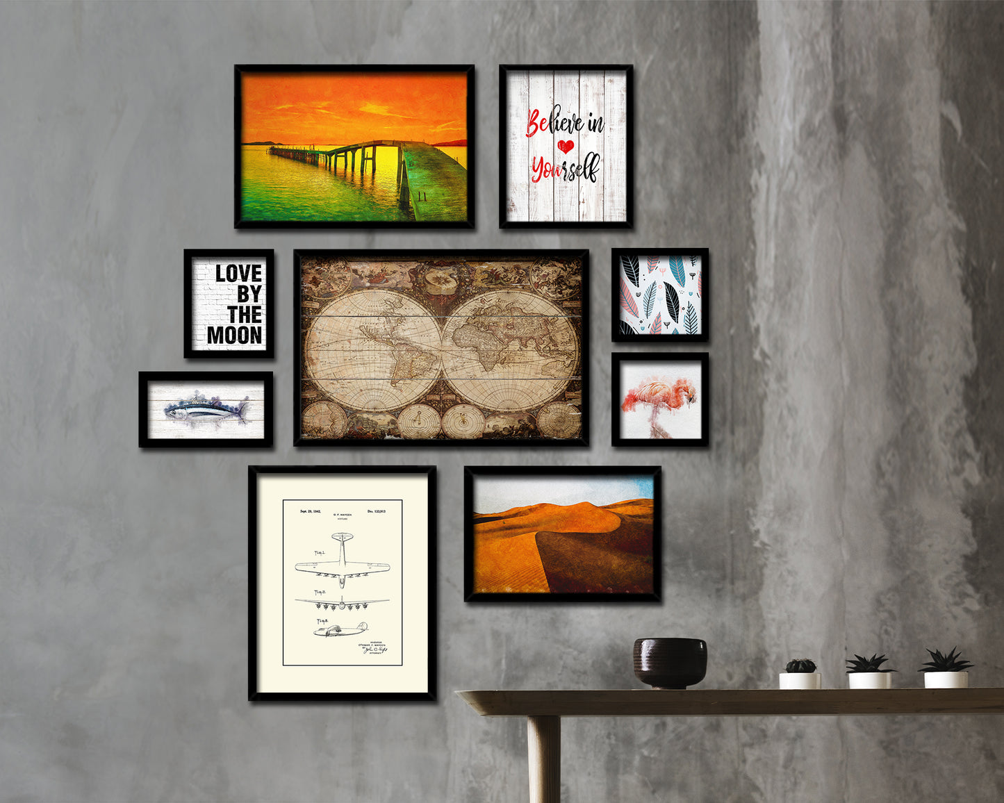 World Antique Map Framed Print Art Wall Decor Gifts