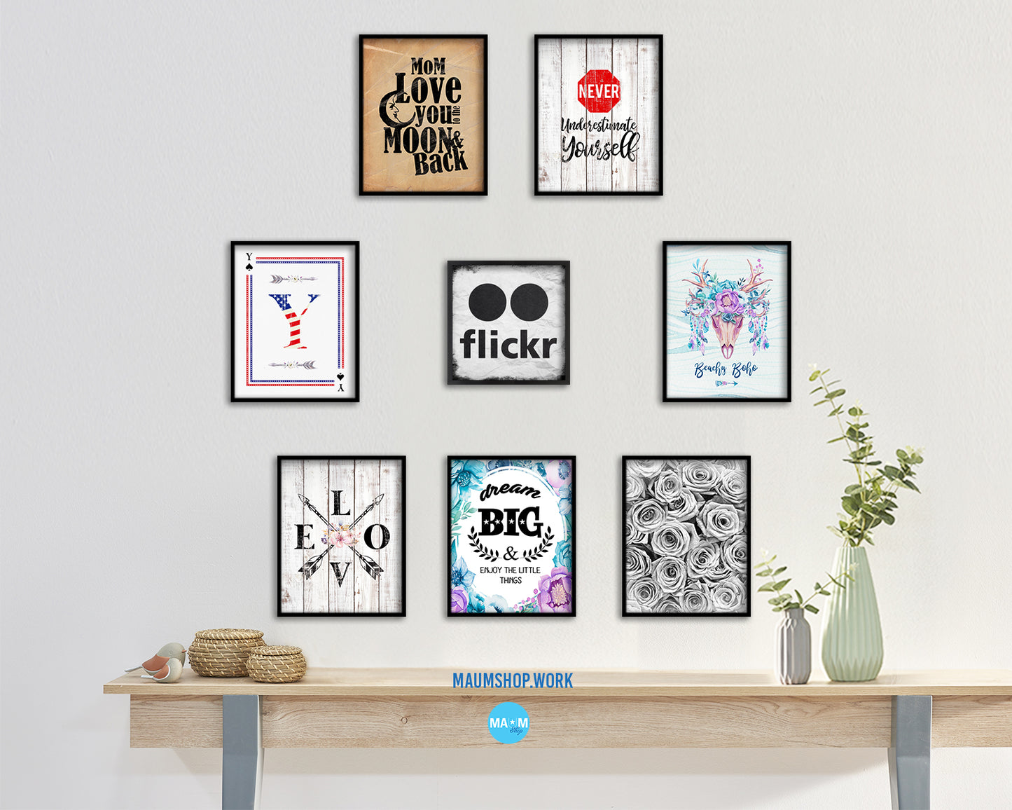Flickr Social Media Symbol Icons logo Wood Framed Print Home Decor Wall Art Gifts
