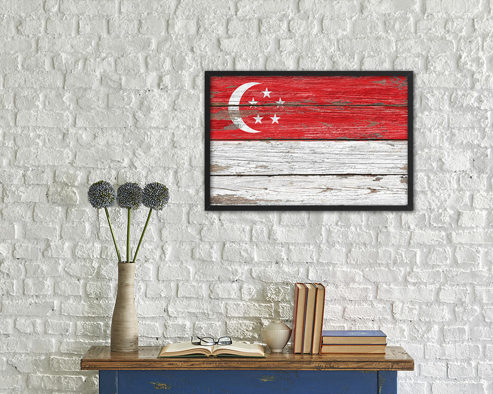 Singapore Country Wood Rustic National Flag Wood Framed Print Wall Art Decor Gifts