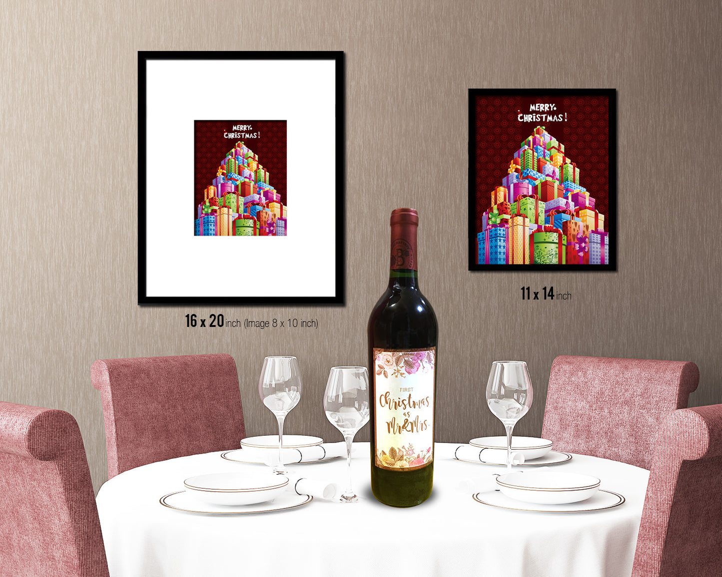 Christmas Gift Boxes-Red Holiday Season Gifts Wood Framed Print Home Decor Wall Art