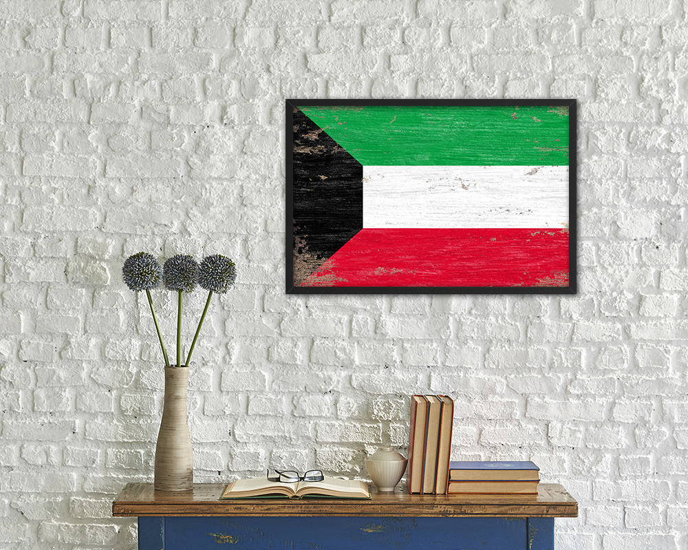 Kuwait Shabby Chic Country Flag Wood Framed Print Wall Art Decor Gifts
