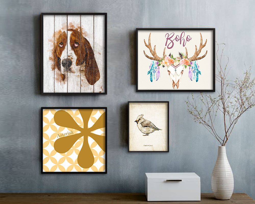 Basset Hound Dog Puppy Portrait Framed Print Pet Watercolor Wall Decor Art Gifts