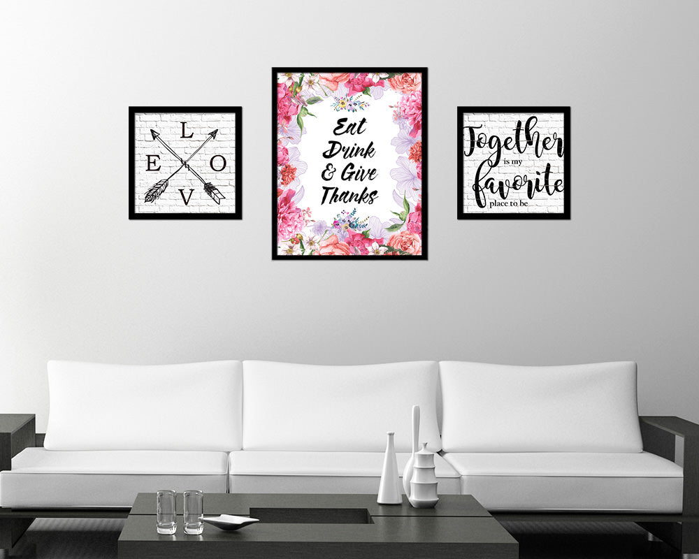 Eat drink give thanks Quote Framed Artwork Print Wall Decor Art Gifts