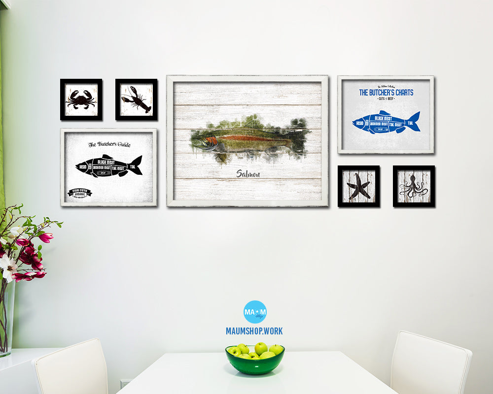 Salmon Fish Framed Prints Modern Restaurant Sushi Bar Watercolor Wall Art Decor