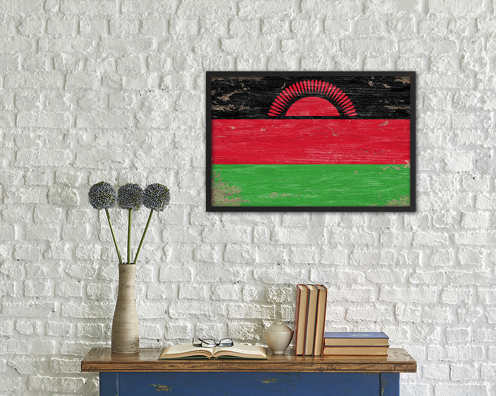 Malawi Shabby Chic Country Flag Wood Framed Print Wall Art Decor Gifts