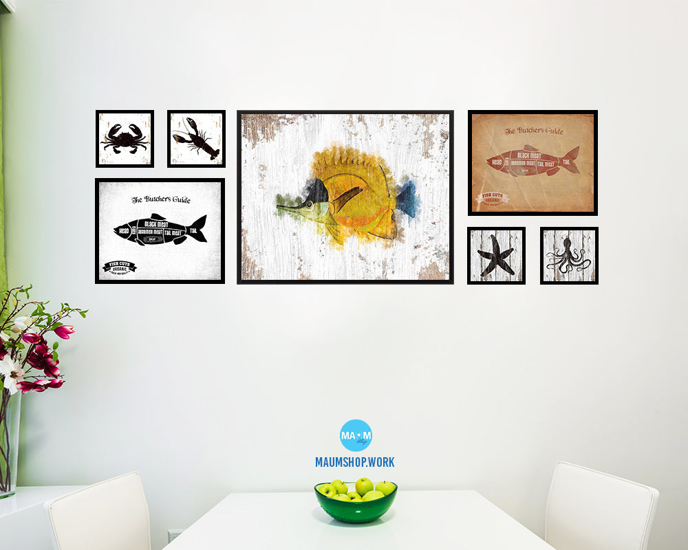 Gold & Black Tropical Fish Framed Print Modern Restaurant Sushi Bar Modern Watercolor Wall Art Decor