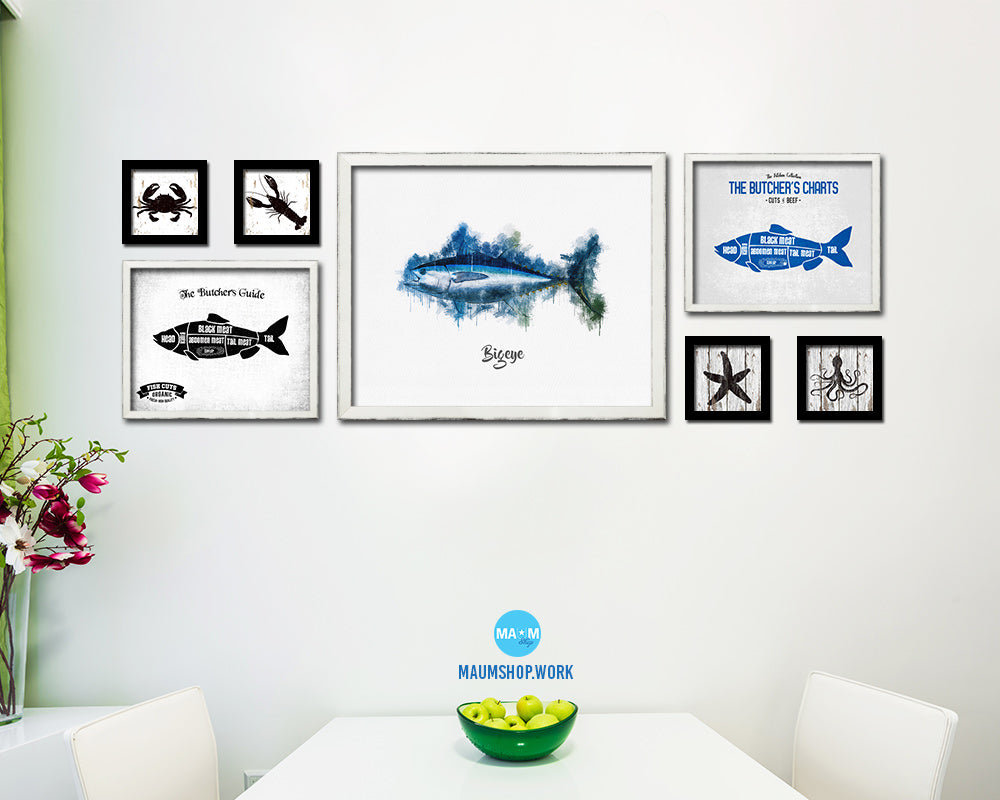 Bigeye Fish Framed Prints Modern Restaurant Sushi Bar Watercolor Wall Art Decor