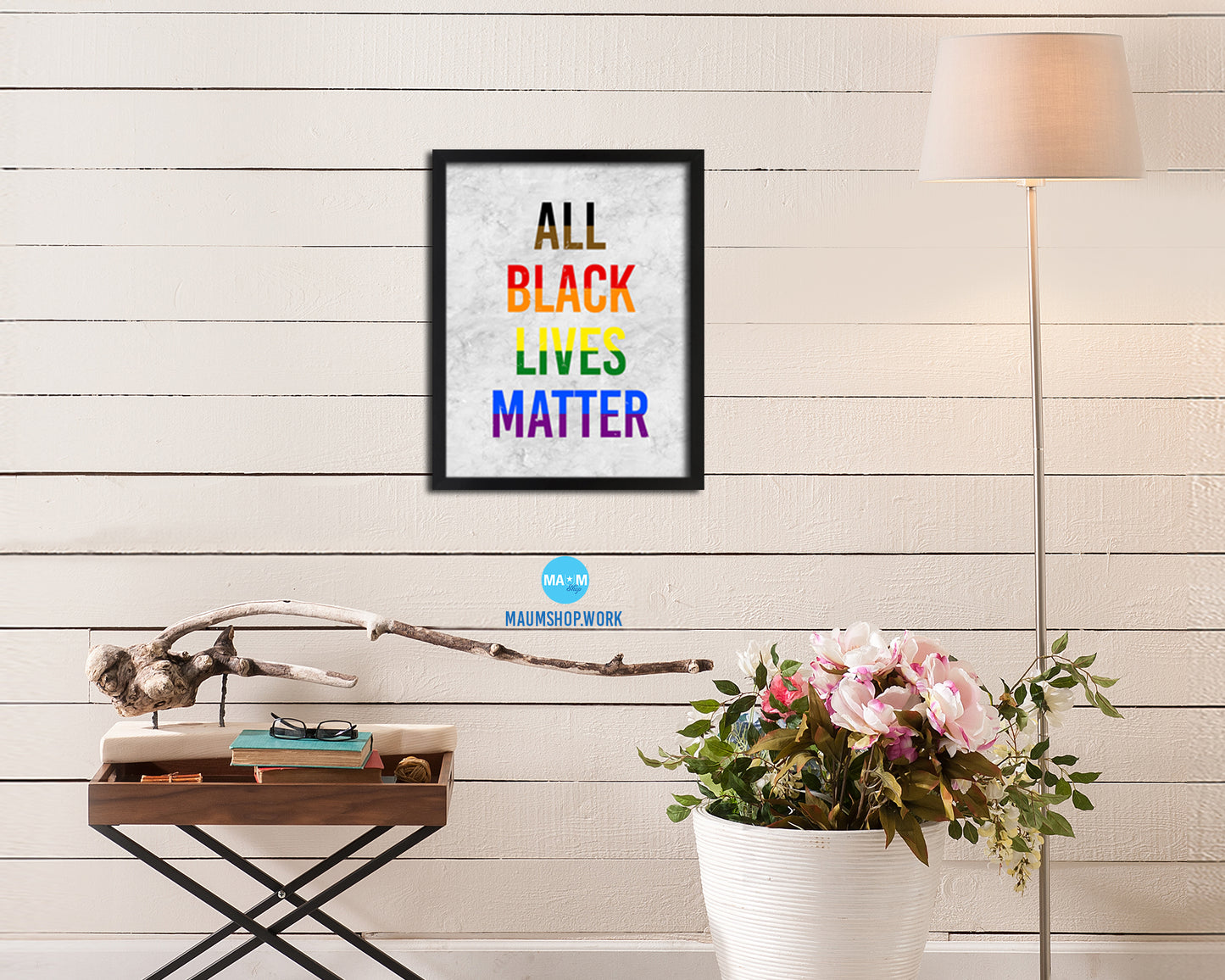All Black Lives Matter Rainbow Pride Peace Right Justice Poster Wood Framed Wall Decor Gifts