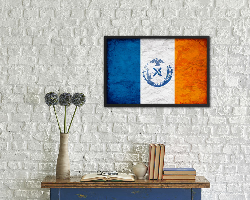 New York City New York State Vintage Flag Wood Framed Prints Decor Wall Art Gifts