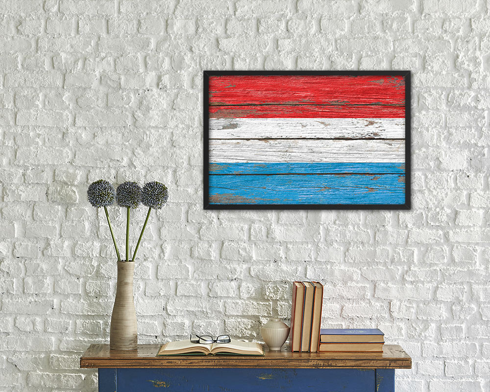 Luxembourg Country Wood Rustic National Flag Wood Framed Print Wall Art Decor Gifts