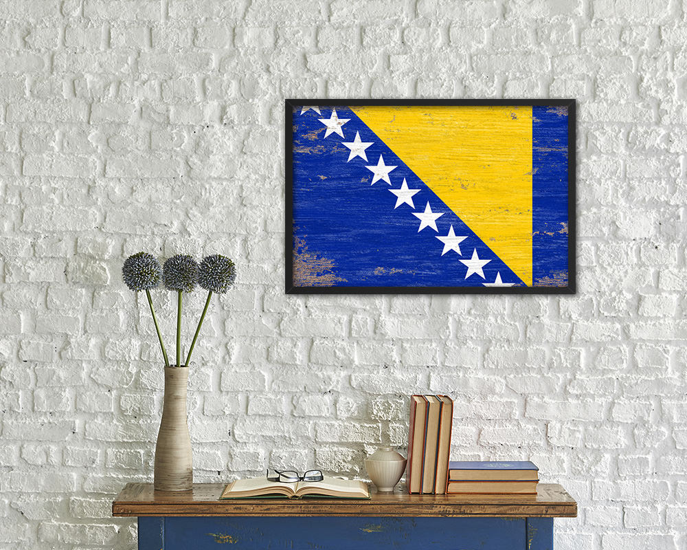 Bosnia Shabby Chic Country Flag Wood Framed Print Wall Art Decor Gifts