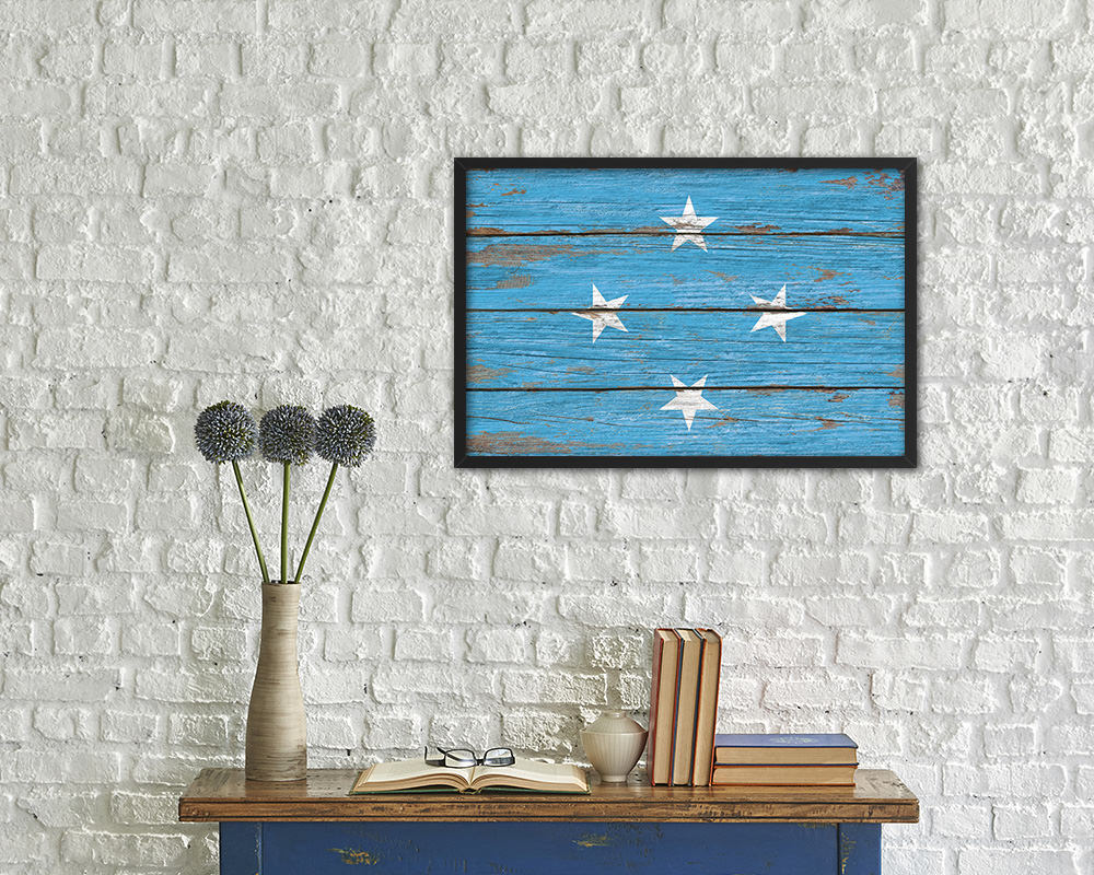 Micronesia Country Wood Rustic National Flag Wood Framed Print Wall Art Decor Gifts