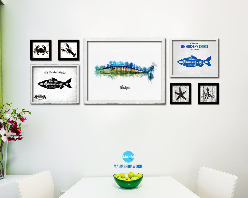 Wahoo Fish Framed Prints Modern Restaurant Sushi Bar Watercolor Wall Art Decor