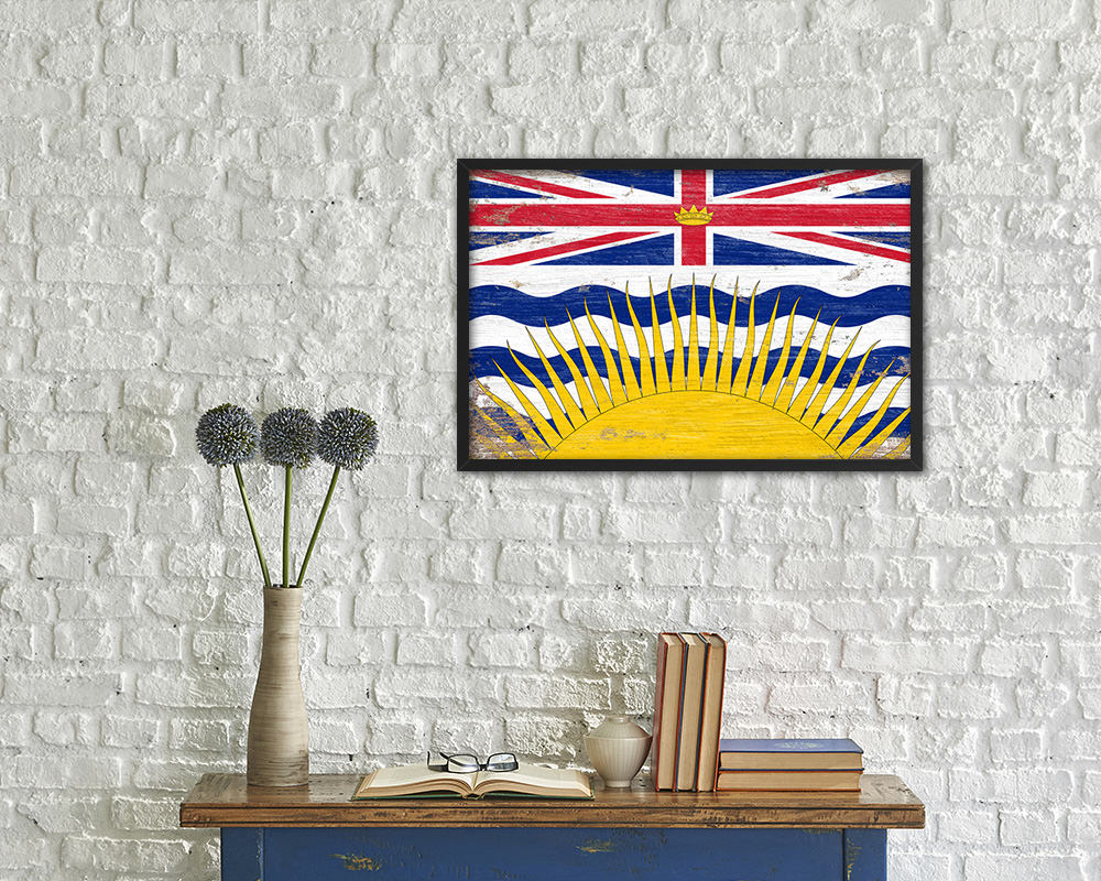 British Columbia Province City Canada Country Shabby Chic Flag Framed Prints Decor Wall Art Gifts